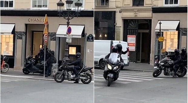 Parigi, assaltano Chanel e scappano in moto: il video della rapina