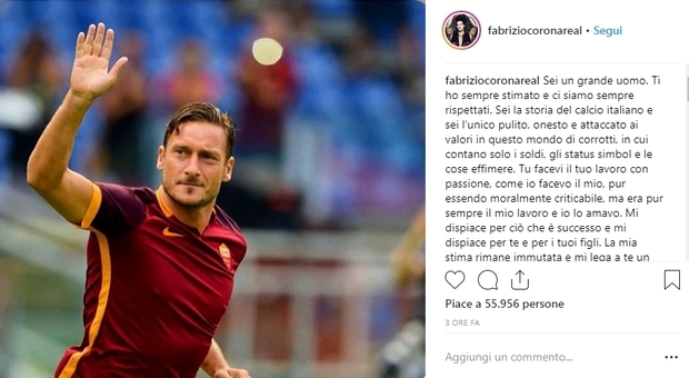 Corona si scusa con Totti (e non con Ilary Blasi): «Sei un grande uomo»