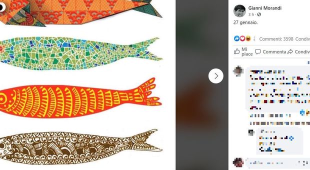 Gianni Morandi posta 4 sardine su Facebook dopo le elezioni, il post diventa virale