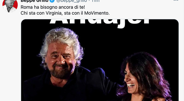 Beppe Grillo benedice la ricandidatura di Virginia Raggi: «Roma ha bisogno ancora di te»