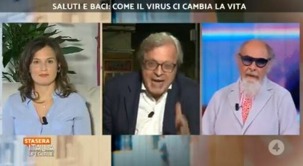 Sgarbi-D'Agostino, lite a Stasera Italia: «La mascherina? Mettitela nel cervello»