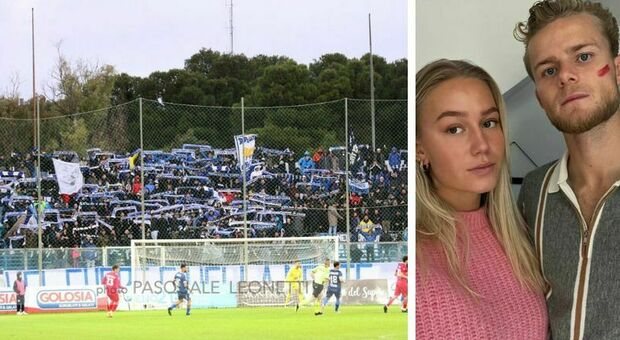 L'Andria regala i biglietti, Hjulmand posa con la fidanzata: il calcio dice no alla violenza sulle donne