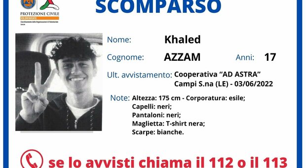 Salento, scomparso un 17enne: l'appello della Protezione Civile