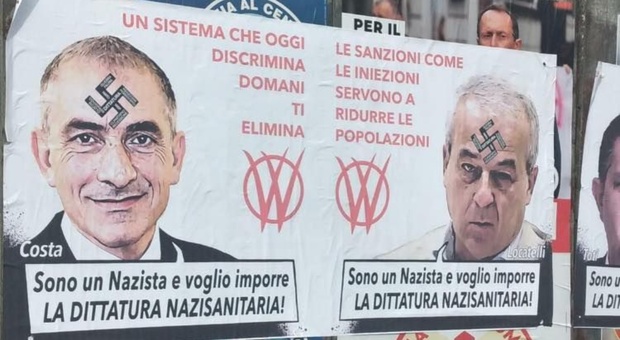 I no vax contro Costa, Locatelli e Speranza. I manifesti choc: «Nazisti che vogliono imporre la dittatura sanitaria»