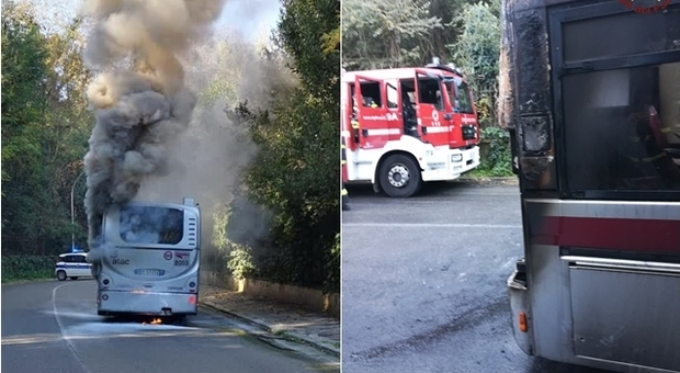 Bus in fiamme alla Farnesina