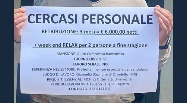 «Pago 6mila euro netti per tre mesi»: il post del titolare in cerca di personale