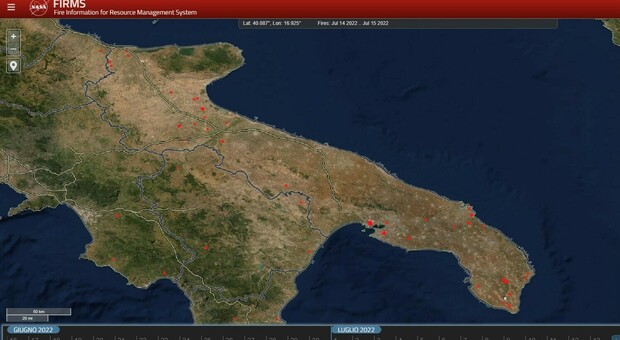 Emergenza incendi in Puglia: 70 in due giorni. Brucia il bosco di Tricase. La mappa vista dall'alto
