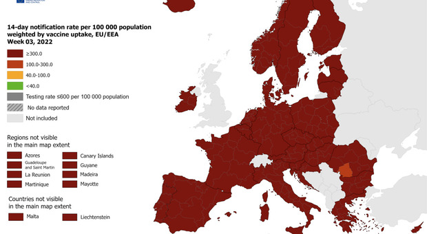 Omicron, cambiano i criteri per mappare il rischio pandemico ma l'Europa resta rosso scuro
