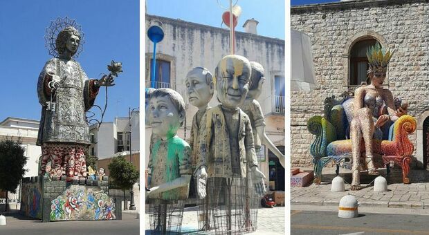A Putignano sette statue di cartapesta raccontano la storia del paese: è carnevale anche in estate/Le foto